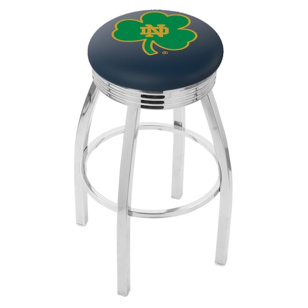25" Chrome Notre Dame Shamrock Swivel Bar Stool, Accent Ring